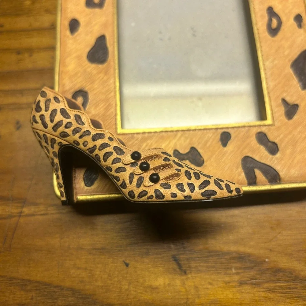 Custom Sarna Jungle Beat Picture Frame 3x5 Leopard Print Hand Painted Vintage